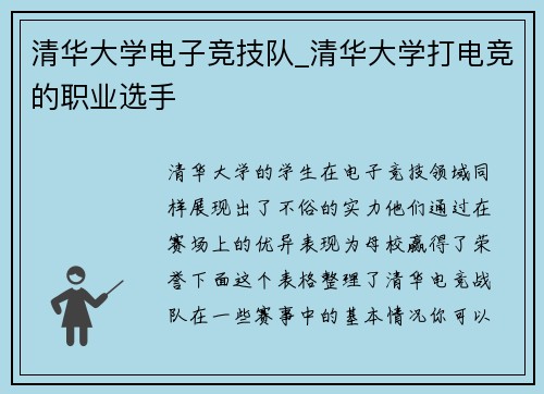 清华大学电子竞技队_清华大学打电竞的职业选手