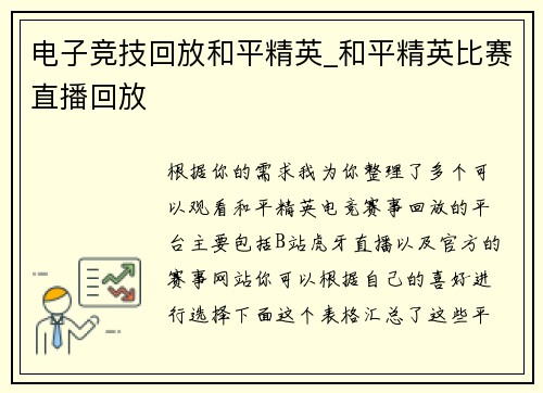 电子竞技回放和平精英_和平精英比赛直播回放